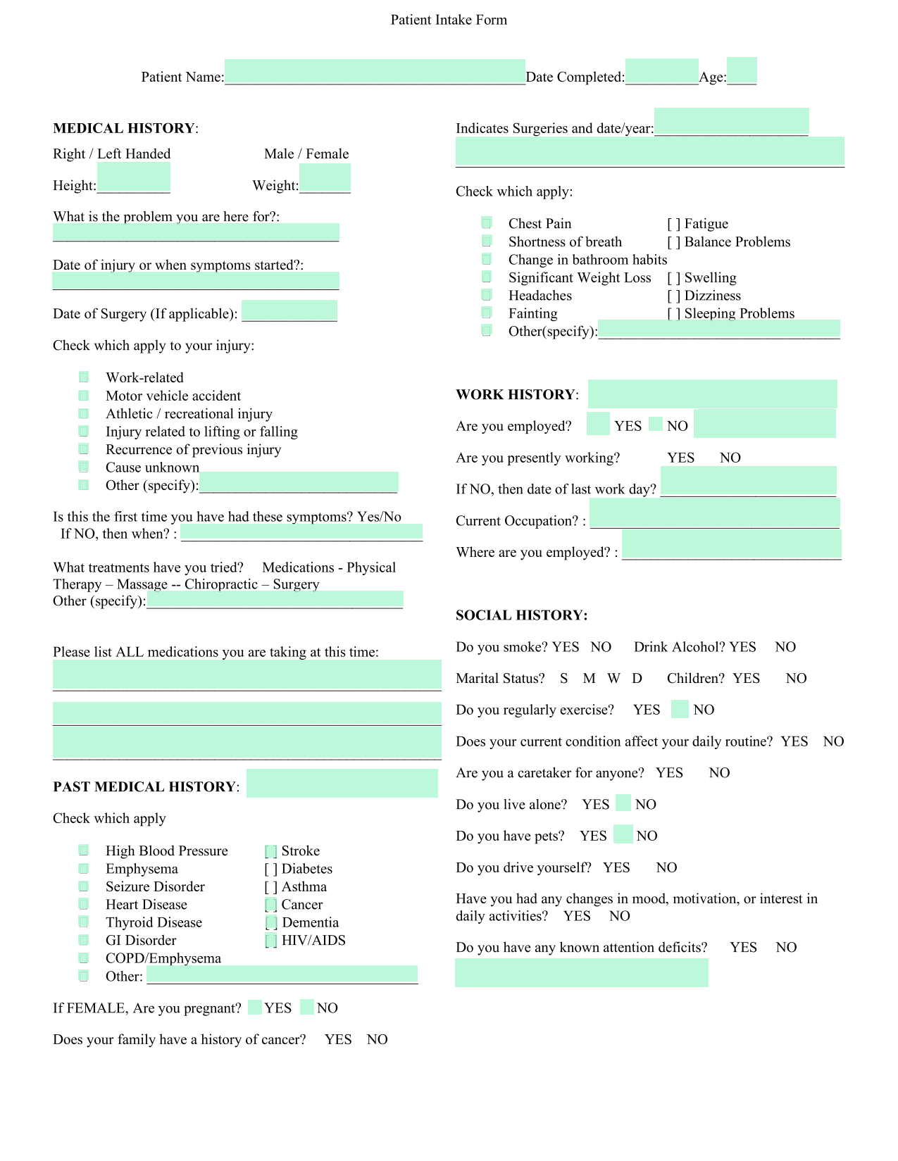Patient Intake Form screenshot