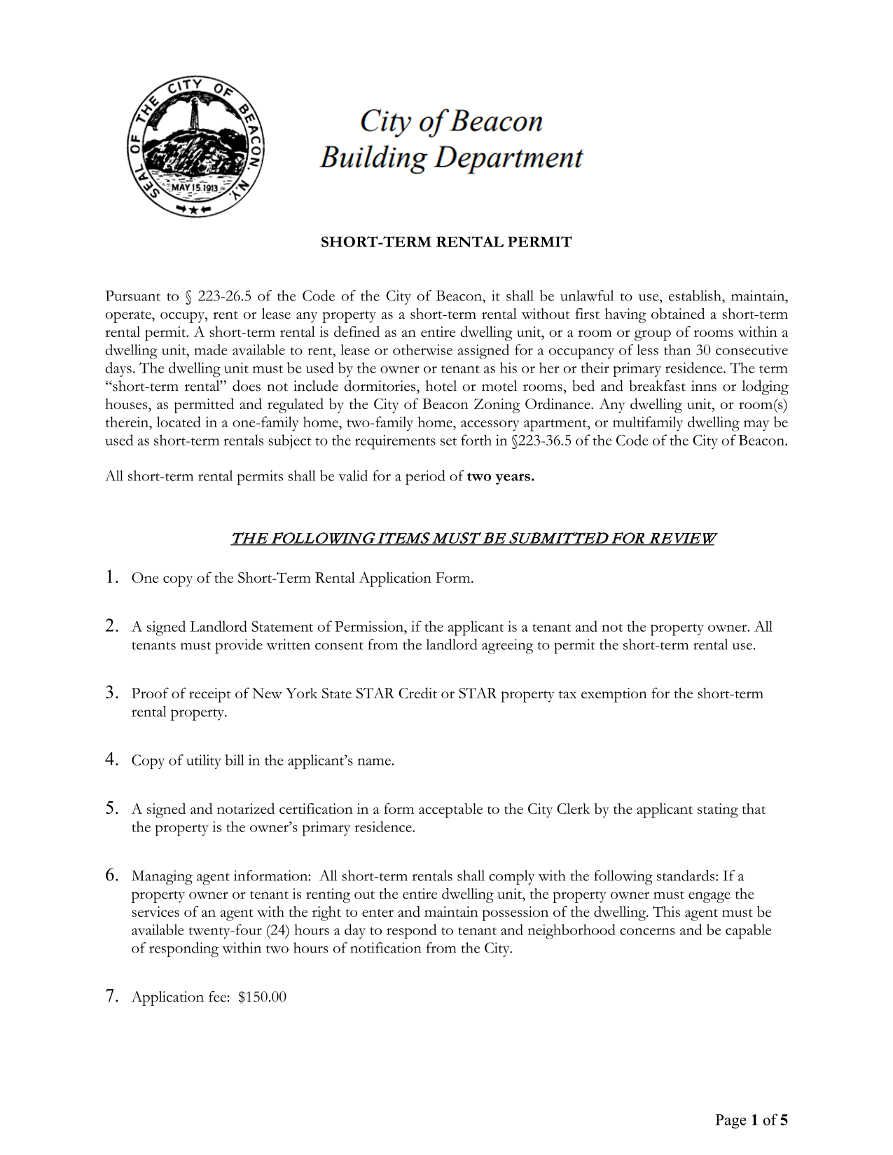 Short Term Rental Permit screenshot