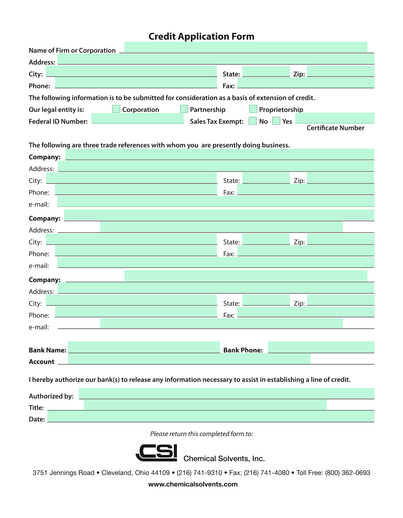 Credit Application Form screenshot