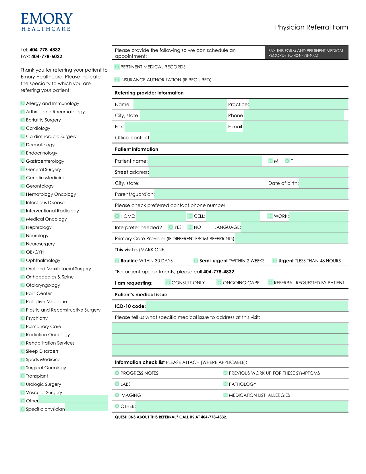 Physician Referral Form screenshot