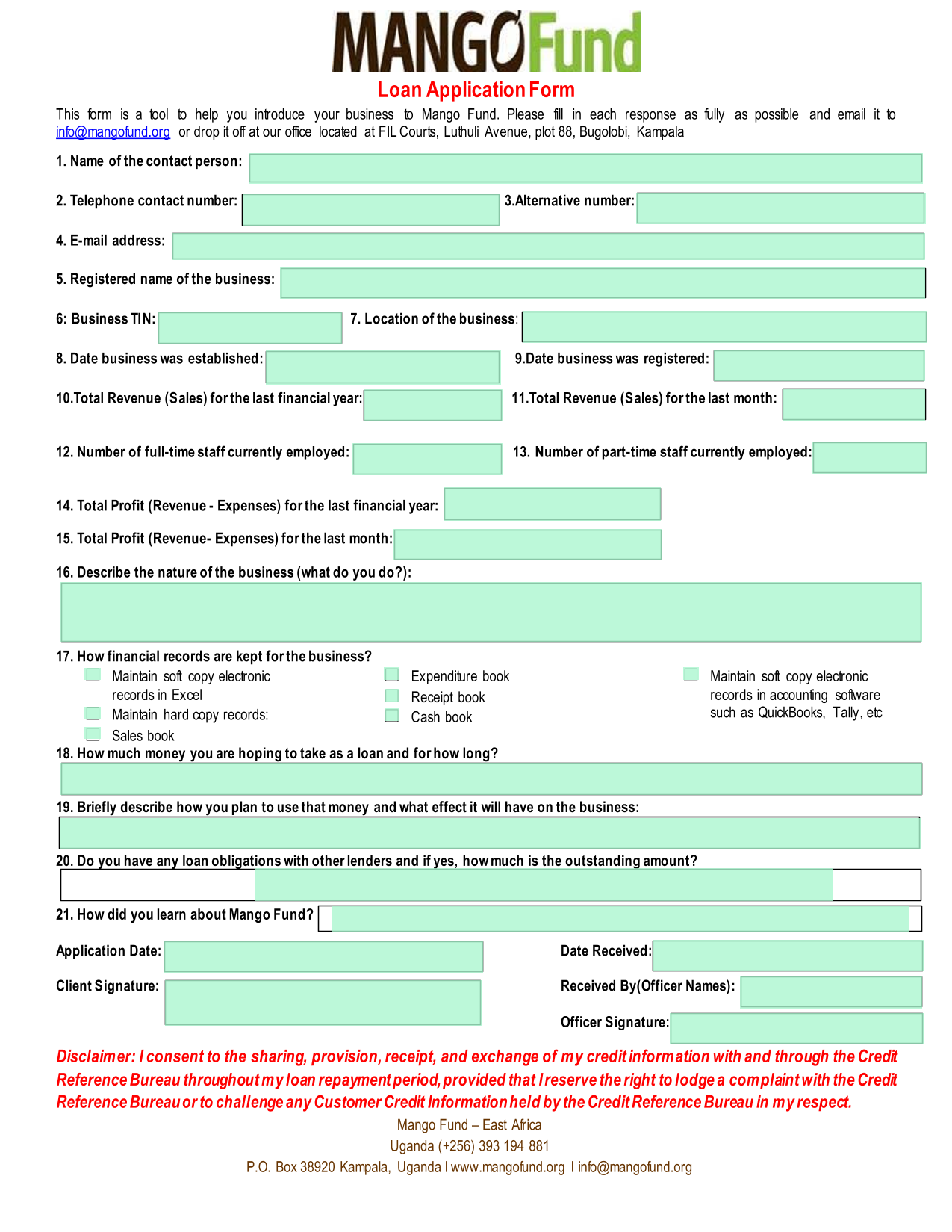 Loan Application Form screenshot