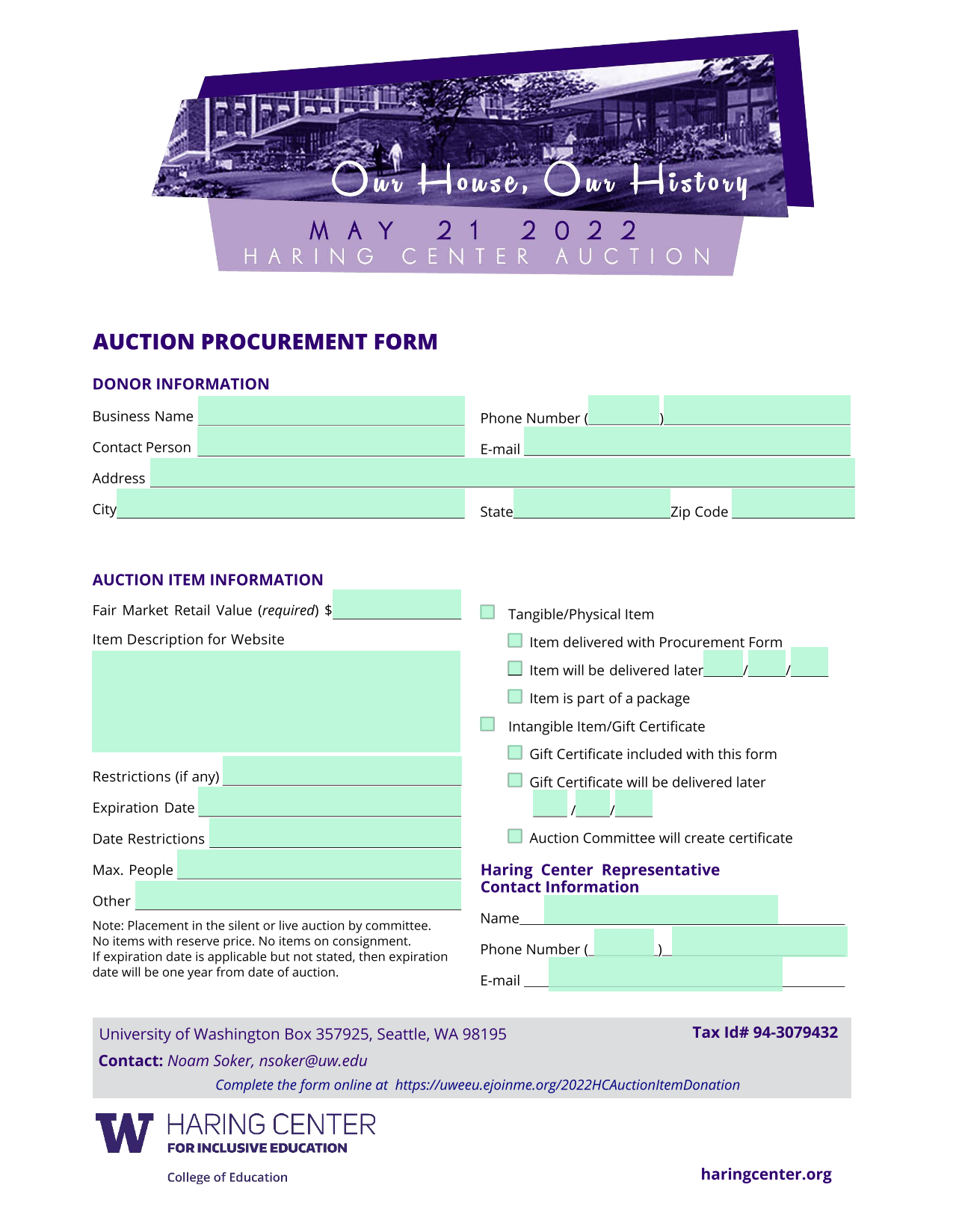 Auction Procurement Form screenshot