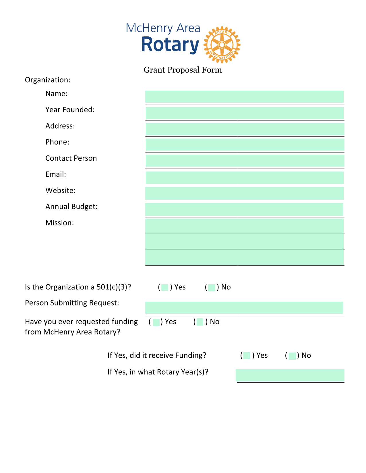 Grant Proposal Form screenshot