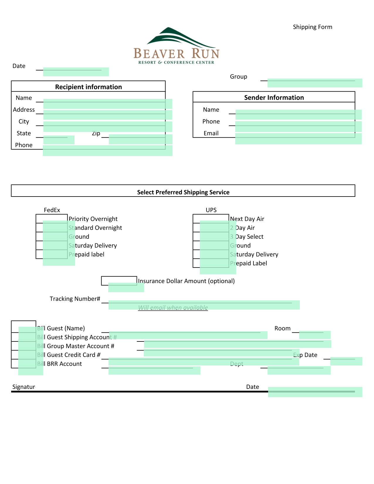 Shipping Form screenshot