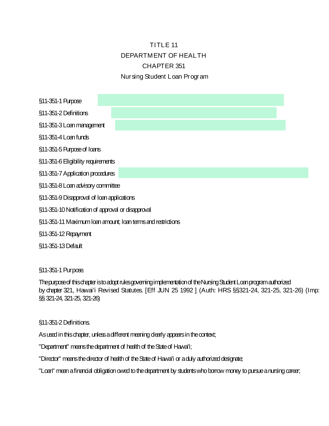 Nursing Student Loan Program Rules screenshot