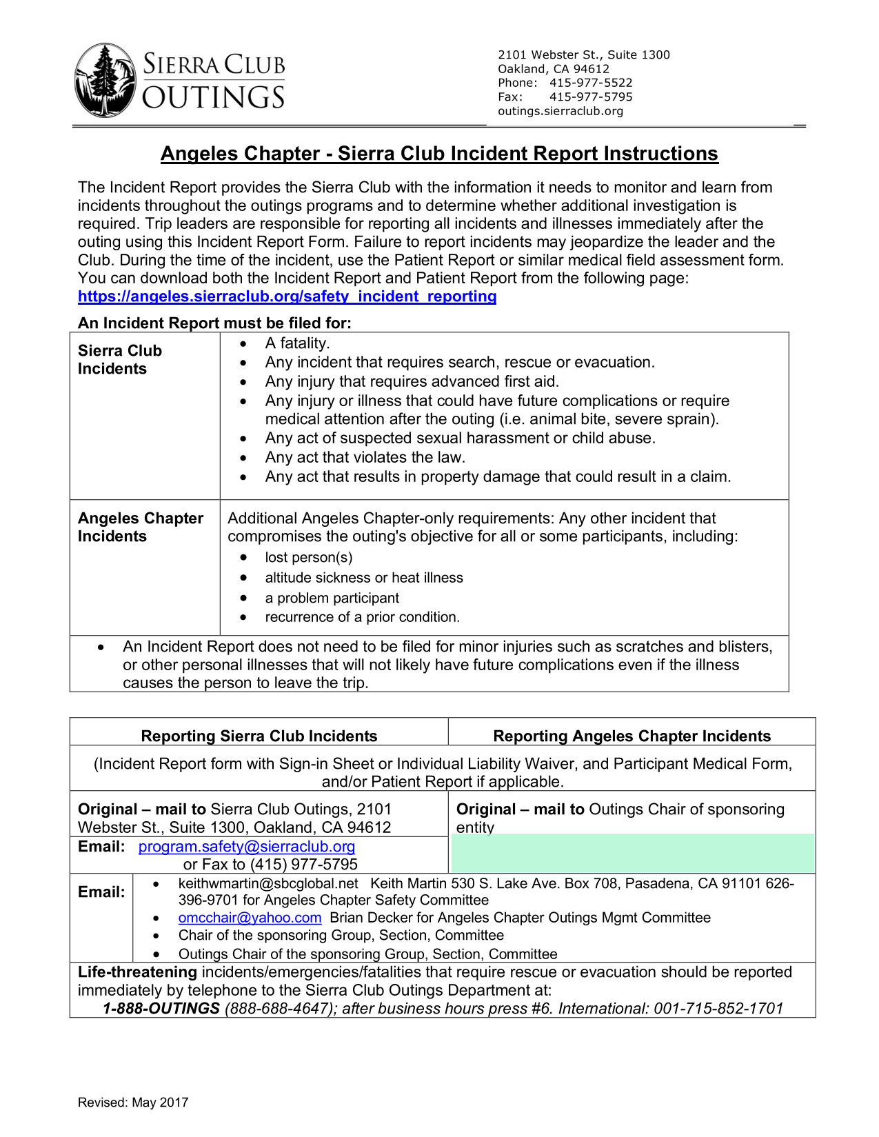 Angeles Chapter   Sierra Club Incident Report Instructions screenshot