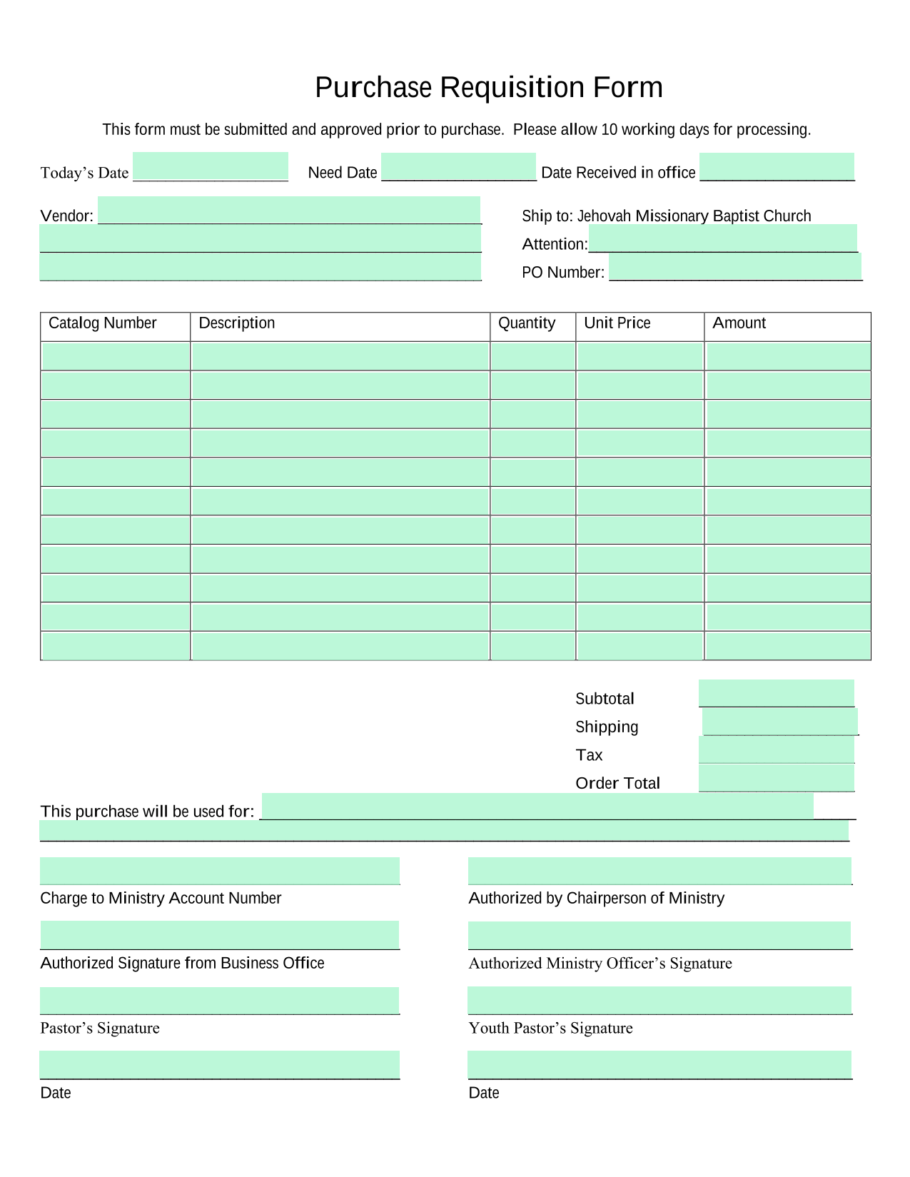 Purchase Requisition Form screenshot