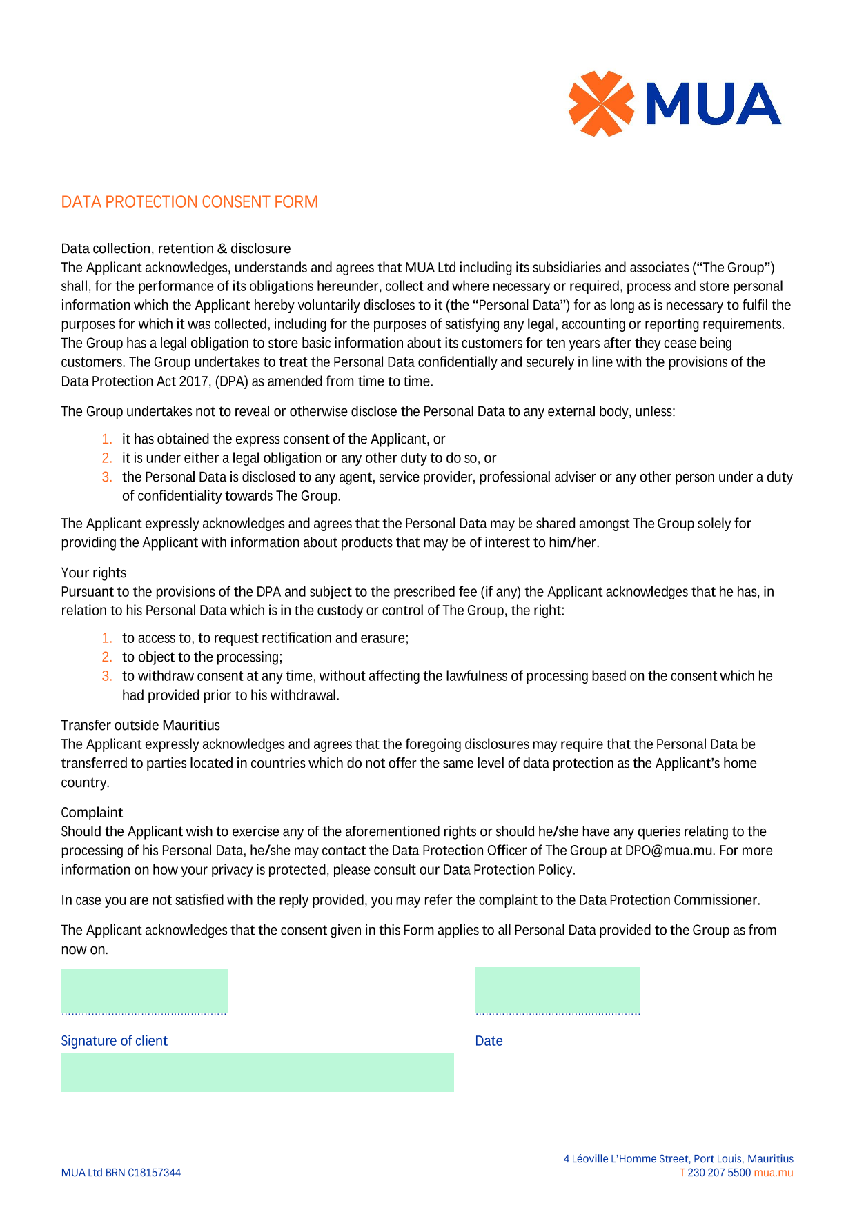 Data Protection Consent Form screenshot