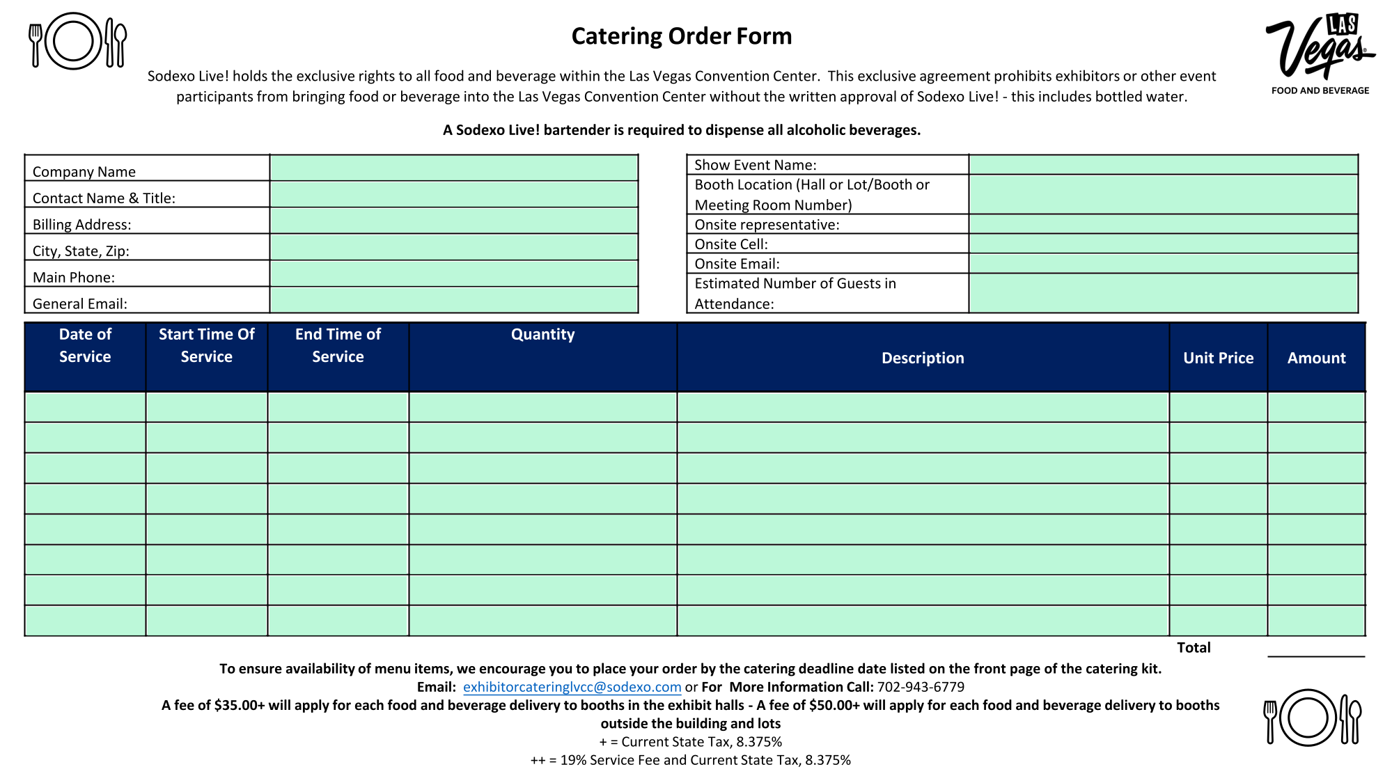 Catering Order Form screenshot