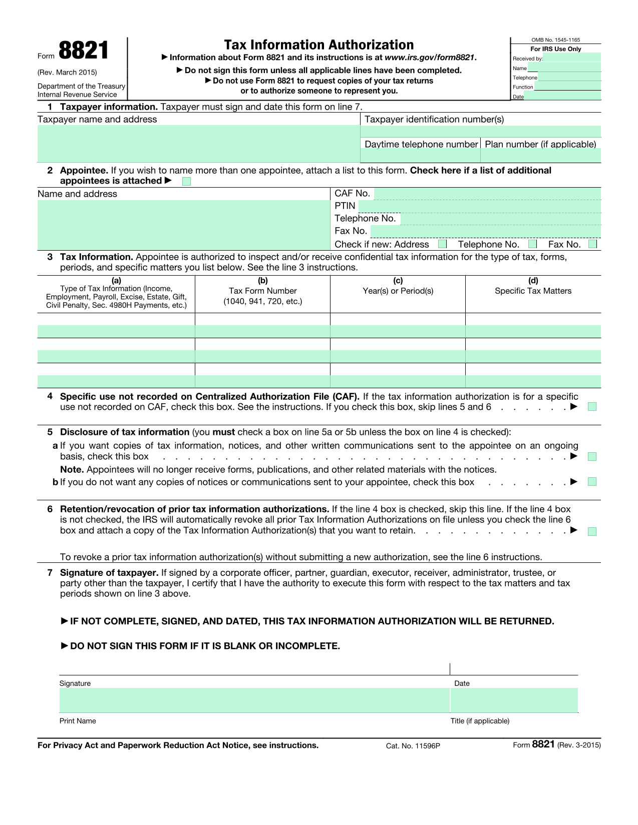 Form 8821 screenshot