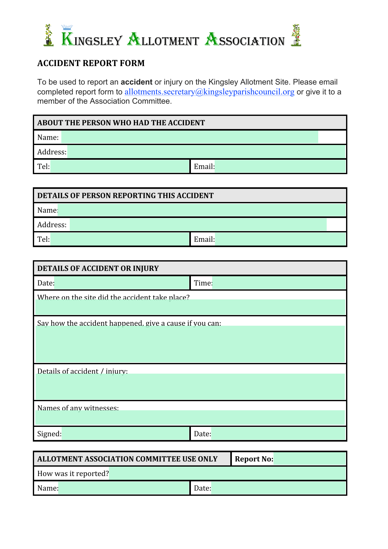 Accident Report Form screenshot