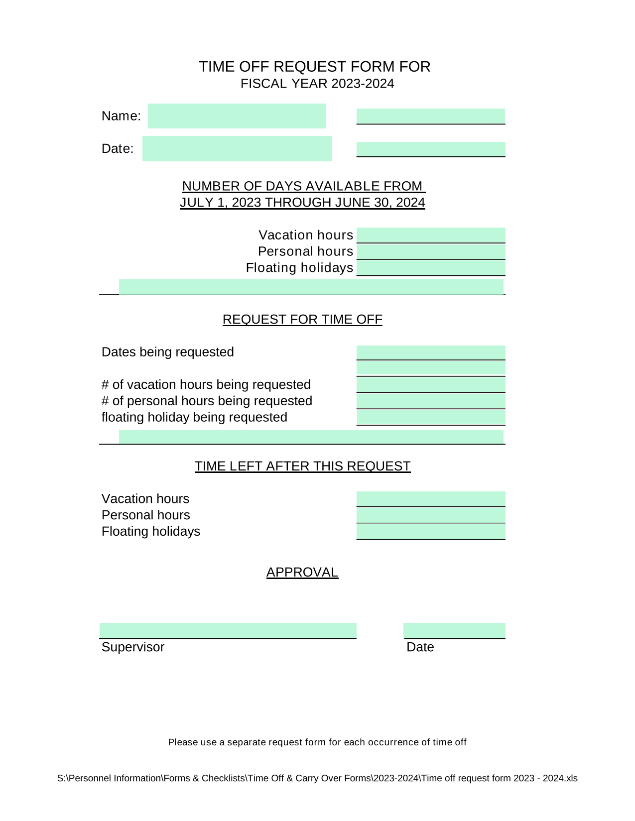 Time Off Request Form screenshot