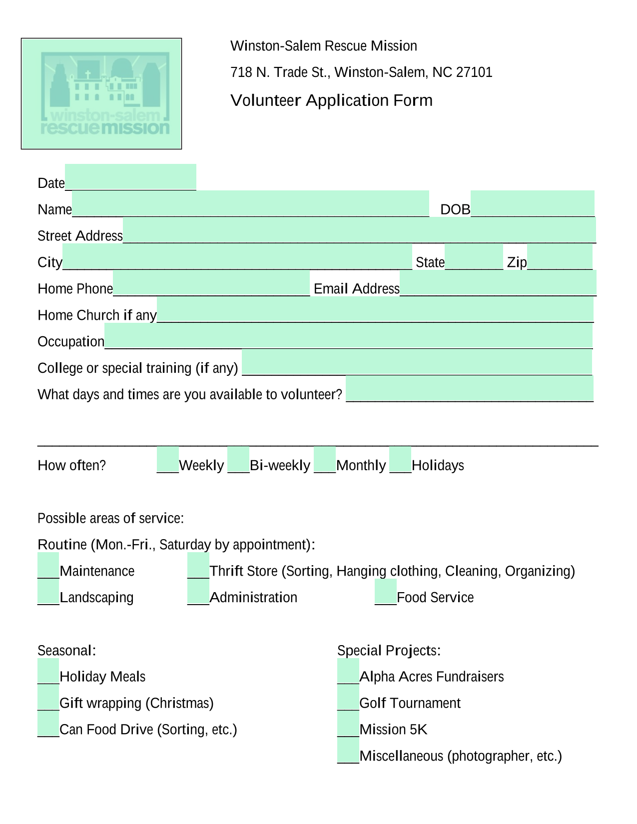 Volunteer Application Form screenshot