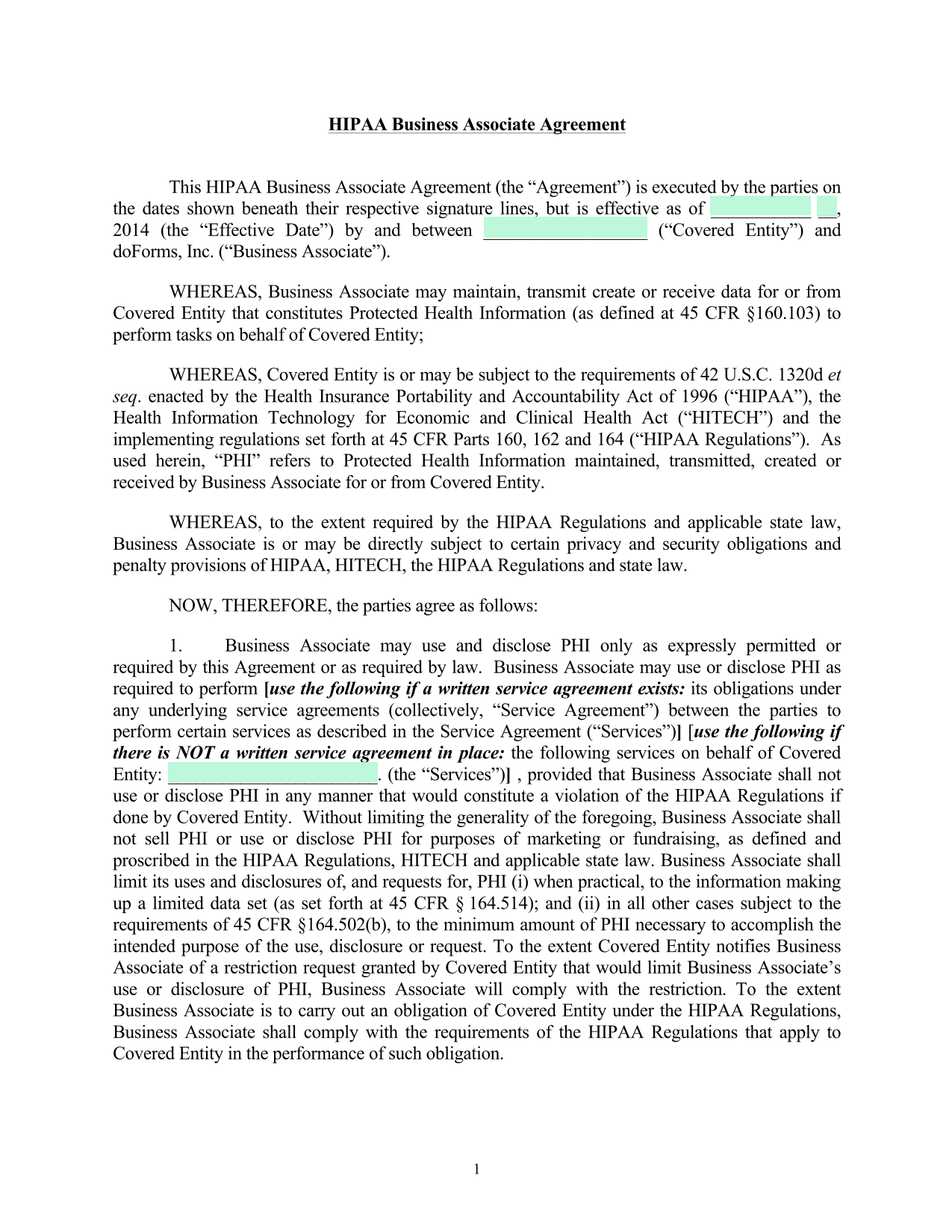 HIPAA Business Associate Agreement screenshot