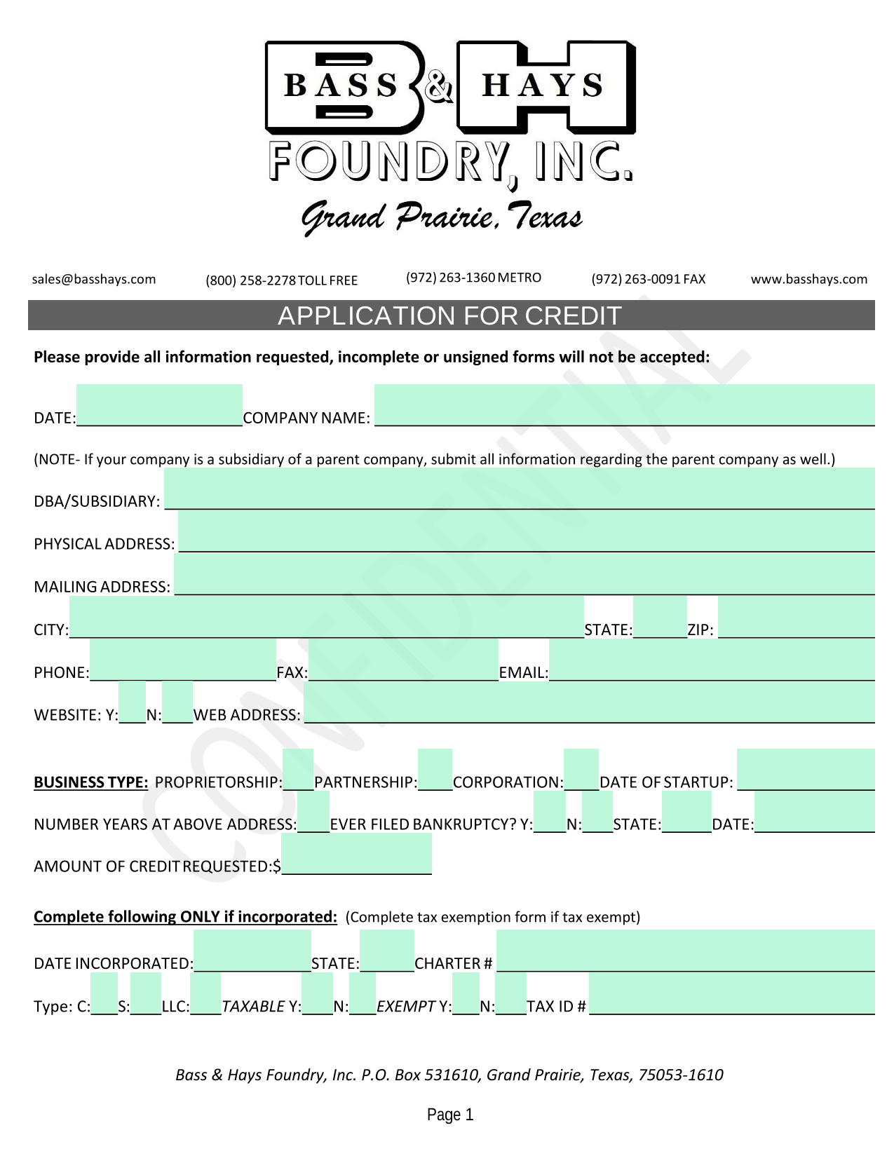 Application For Credit screenshot