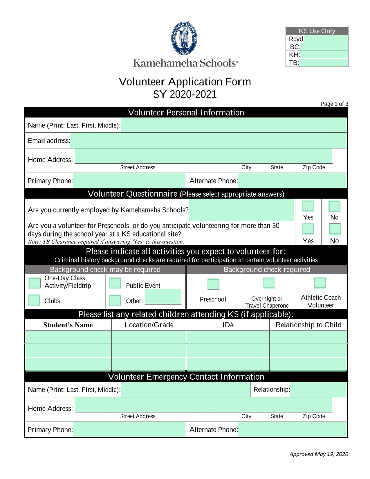 Volunteer Application Form screenshot